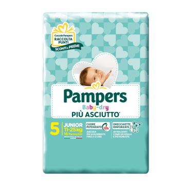 PAMPERS BABY DRY PANNOLINI DOWNCOUNT JUNIOR 16 PEZZI